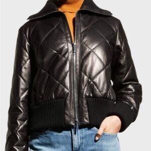 Lafayette 148 New York quilted Black Leather Bomber Jacket